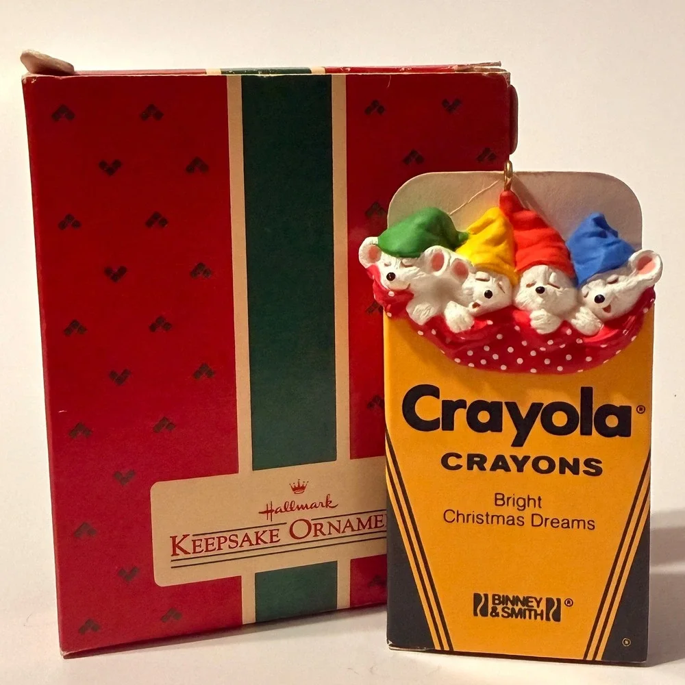 Vintage 1987 Hallmark Crayola Crayon Bright Christmas Dreams Mice Ornament Box